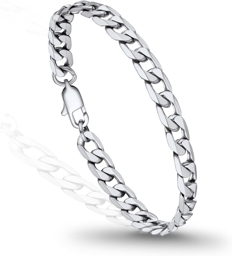 PROSTEEL Bracelets for Men, Figaro/Cuban Mens Bracelet, Silver/Gold/Black
