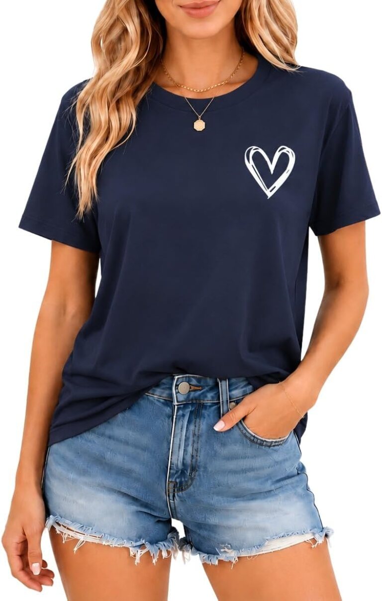 KUYIGO Unisex Heart Graphic T Shirt Men Women Matching Tee