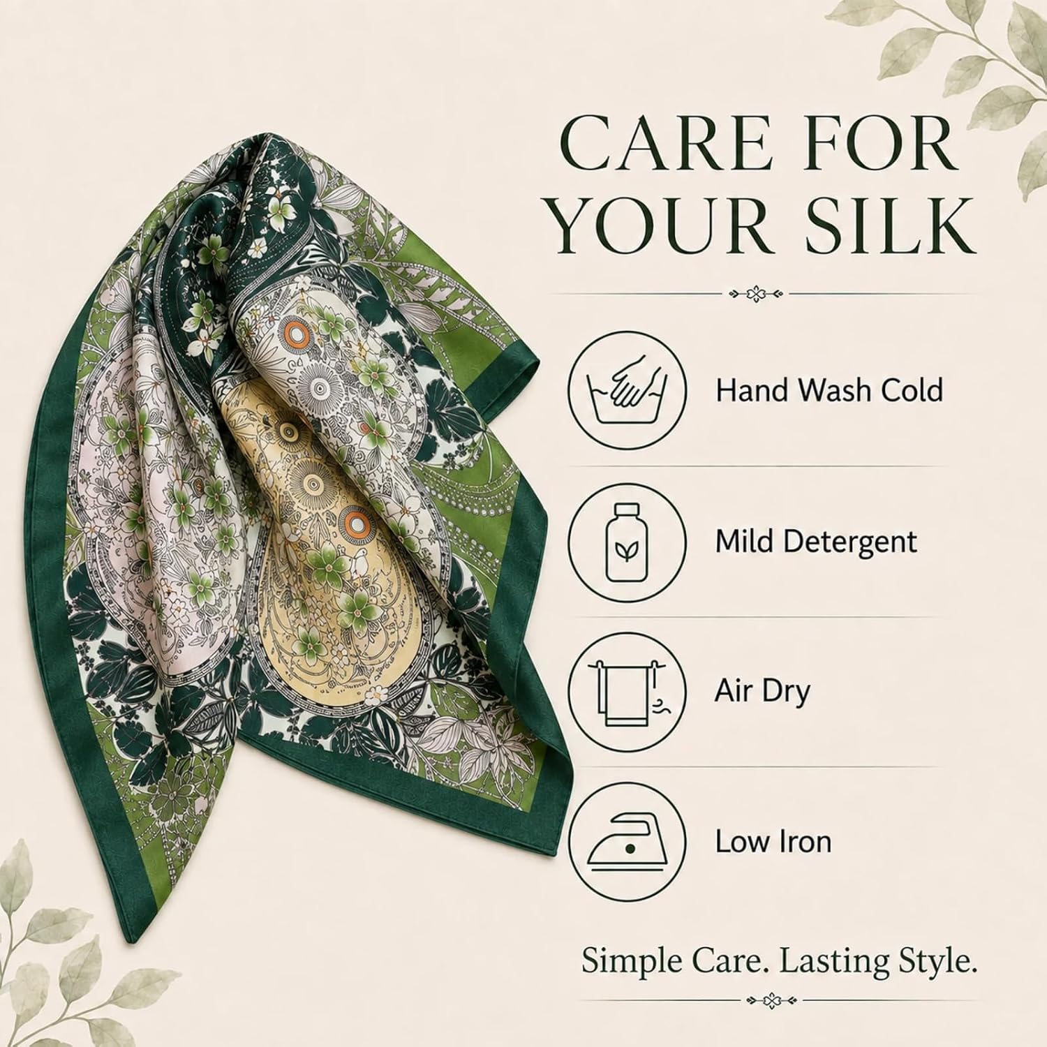 Amyzavls Green Silk Scarf for Women, 100% Mulberry Silk Scarf 21 x 21 Inch - Image 8
