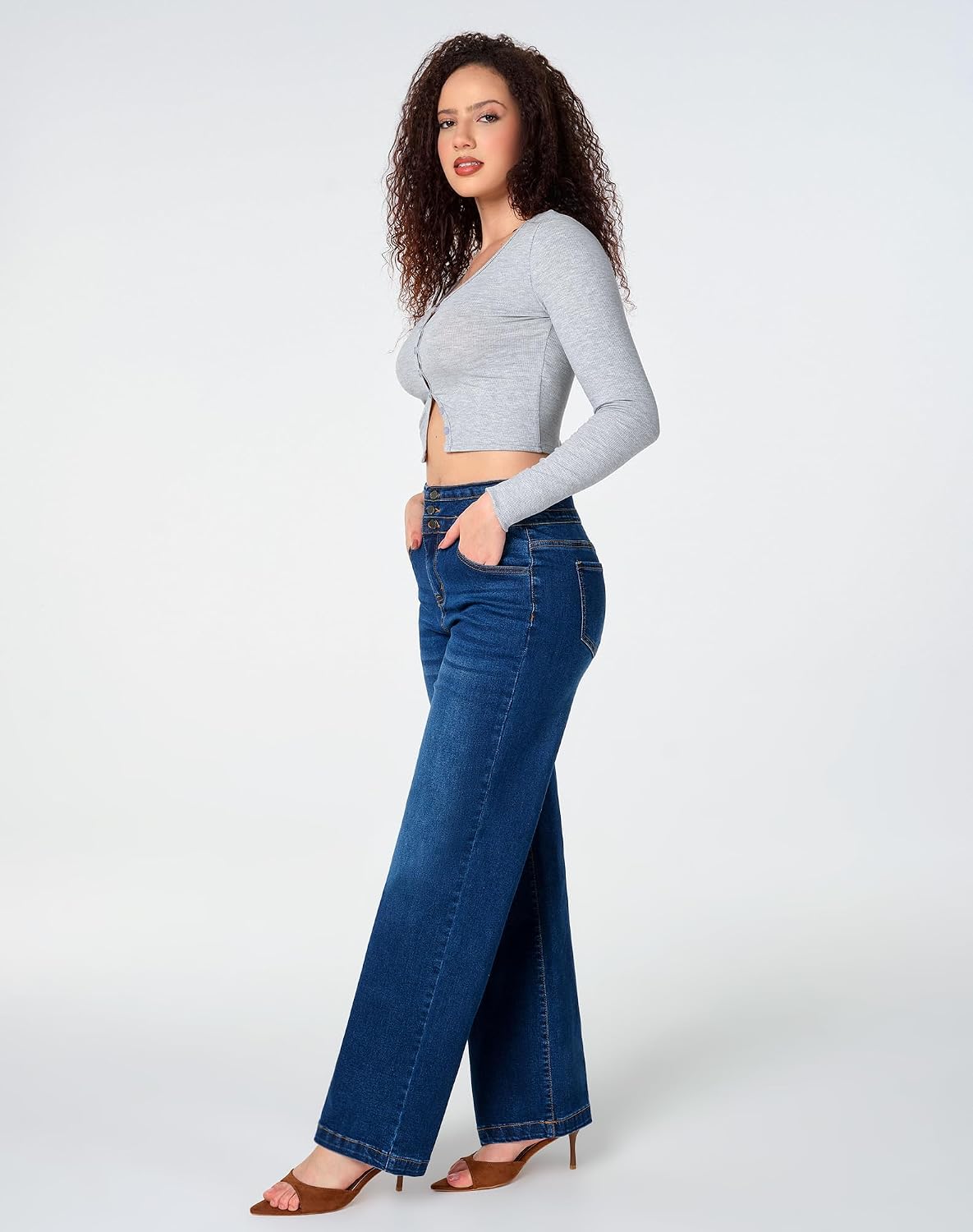 roswear Women's Wide Leg Jeans Casual High Waisted Stretch Baggy Loose Denim Pants - Image 8