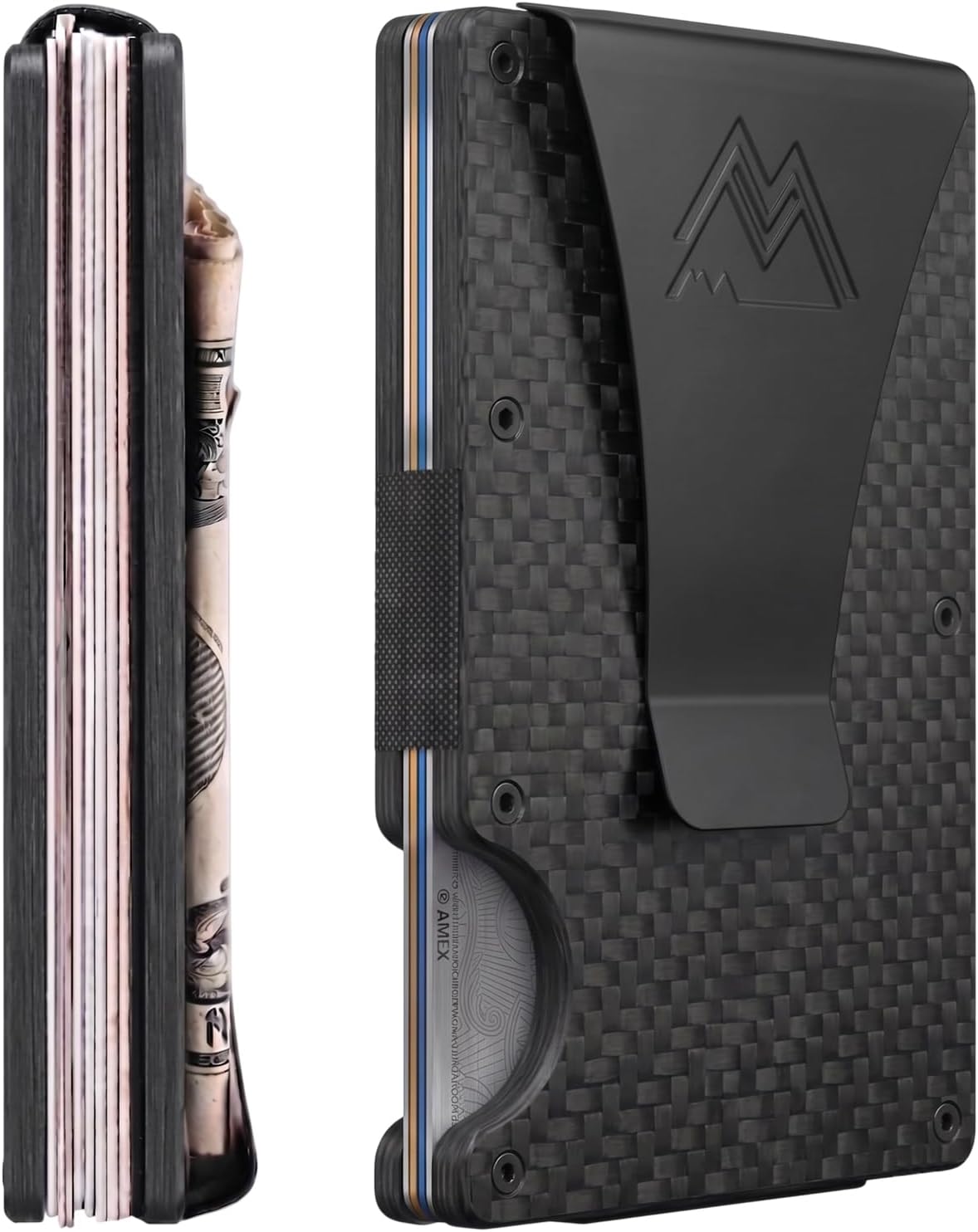 Mountain Voyage Minimalist Wallet for Men - Slim RFID Wallet, Scratch Resistant, Credit Card Holder & Money Clip, Easily Removable Money & Cards (Matte Carbon Fiber)