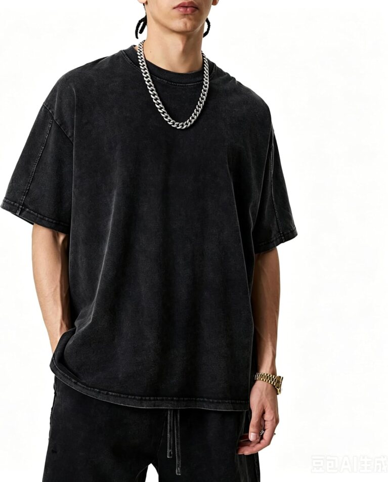 KEEPSHOWIN Men's Vintage Oversized Acid Wash T-Shirts Heavyweight Cotton Washed Loose Fit Unisex Basic Tee Shirts