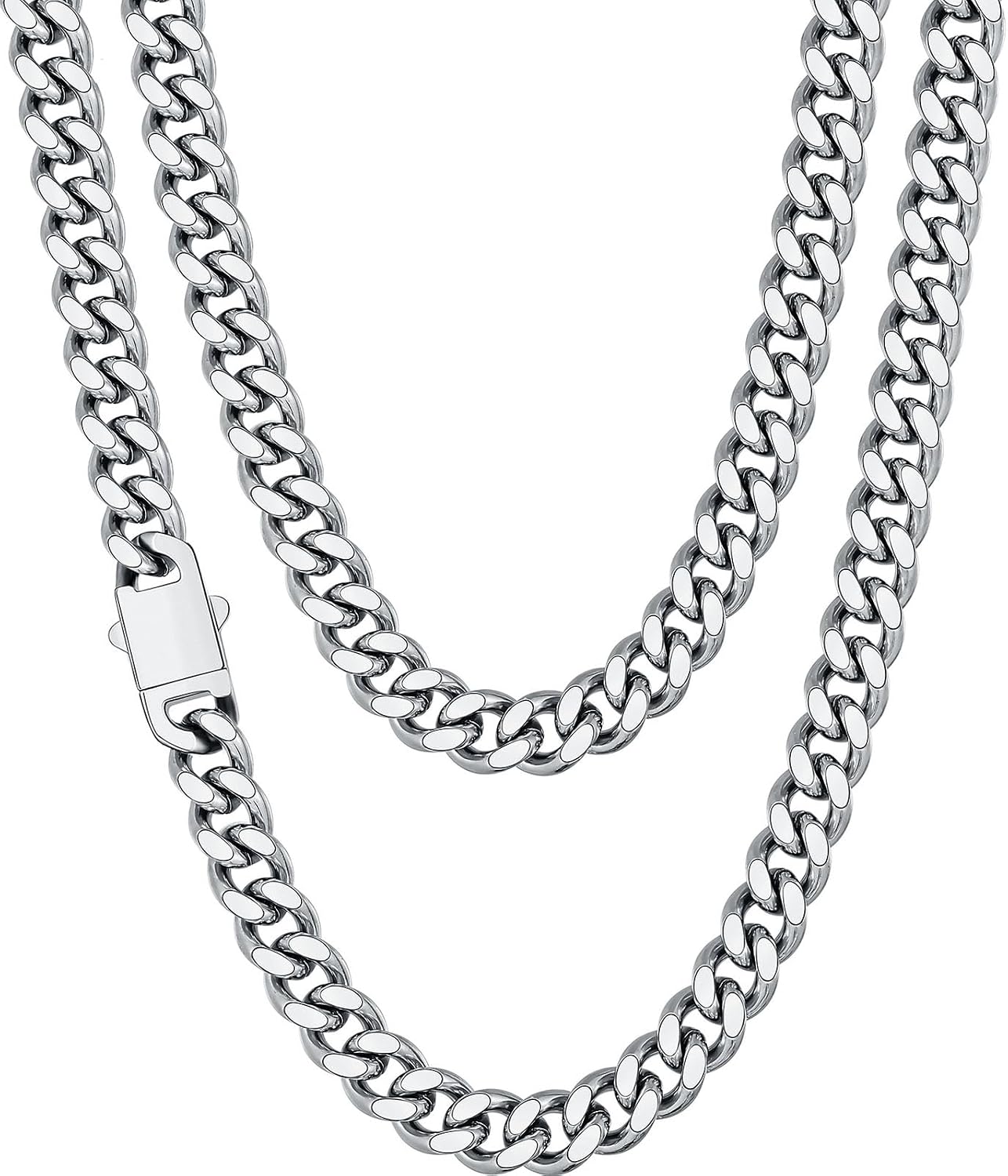 Fiusem Silver Tone/Black/14K Gold Plated Chain Necklace for Men, 5mm/6mm/7.5mm/8mm/9mm Stainless Steel Cuban Link Chain Necklace, Men's Chains 18-28 Inch Jewelry Gifts