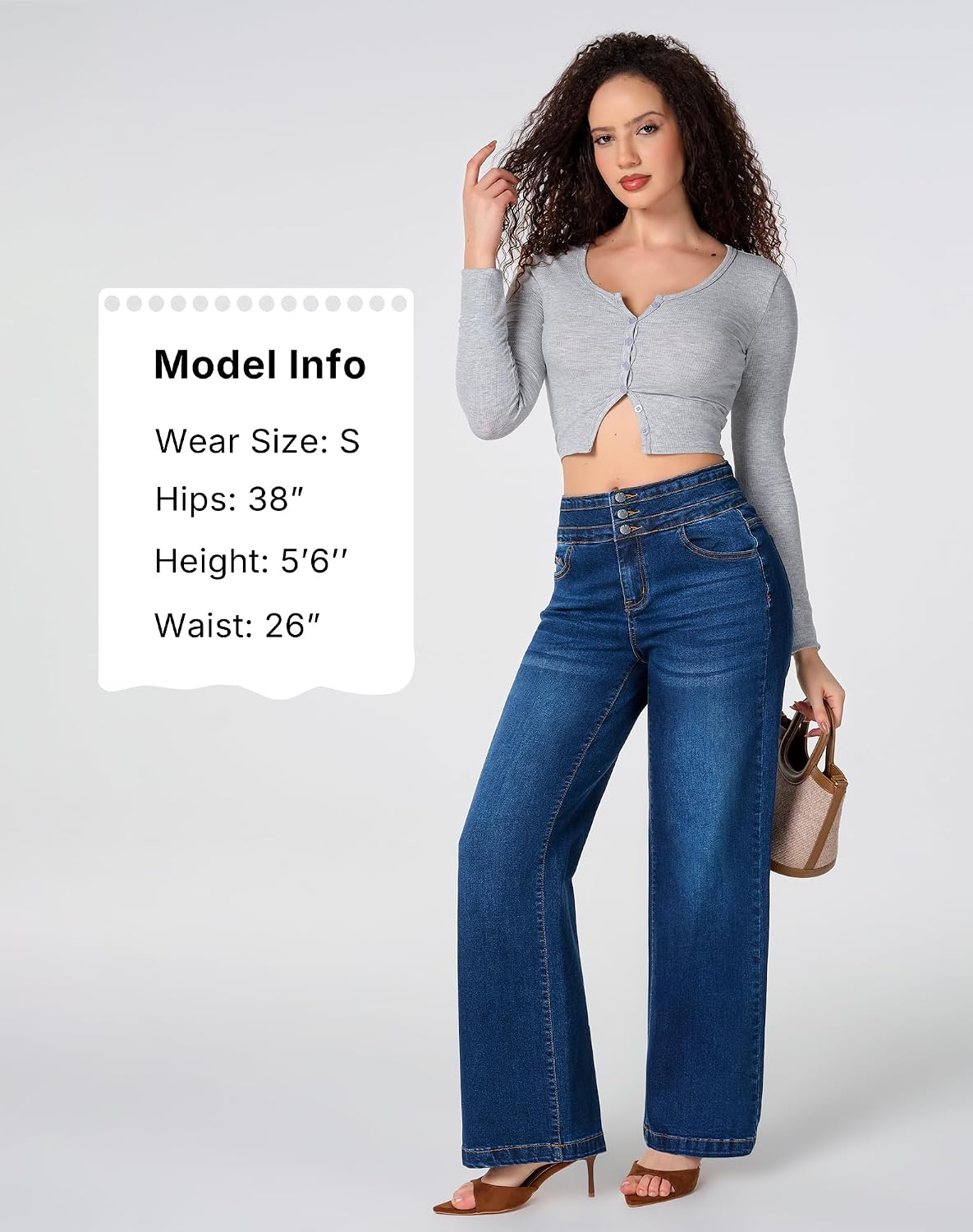 roswear Women's Wide Leg Jeans Casual High Waisted Stretch Baggy Loose Denim Pants - Image 4