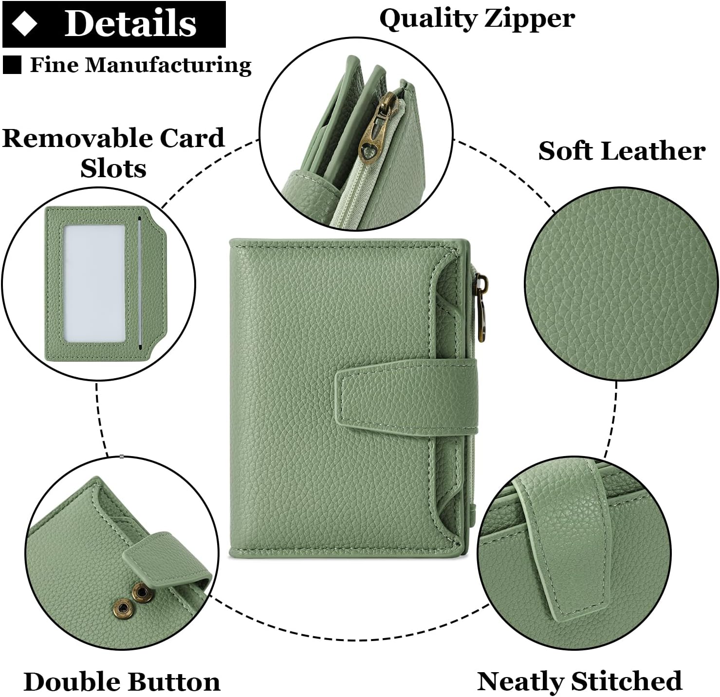 Airkit Small Wallet Women RFID Blocking Soft Leather Bifold Compact Card Holder Wallet for Women with Zipper Coin Pocket 4 ID Window - Image 5