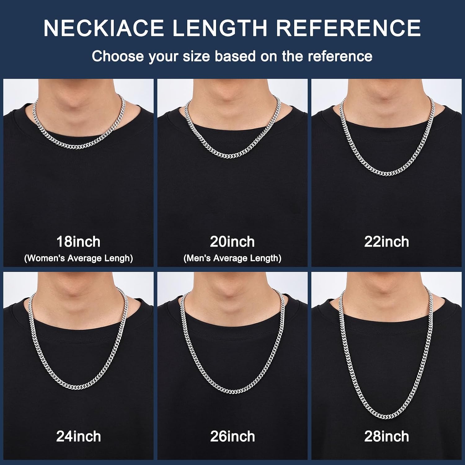 Fiusem Silver Tone/Black/14K Gold Plated Chain Necklace for Men, 5mm/6mm/7.5mm/8mm/9mm Stainless Steel Cuban Link Chain Necklace, Men's Chains 18-28 Inch Jewelry Gifts - Image 6