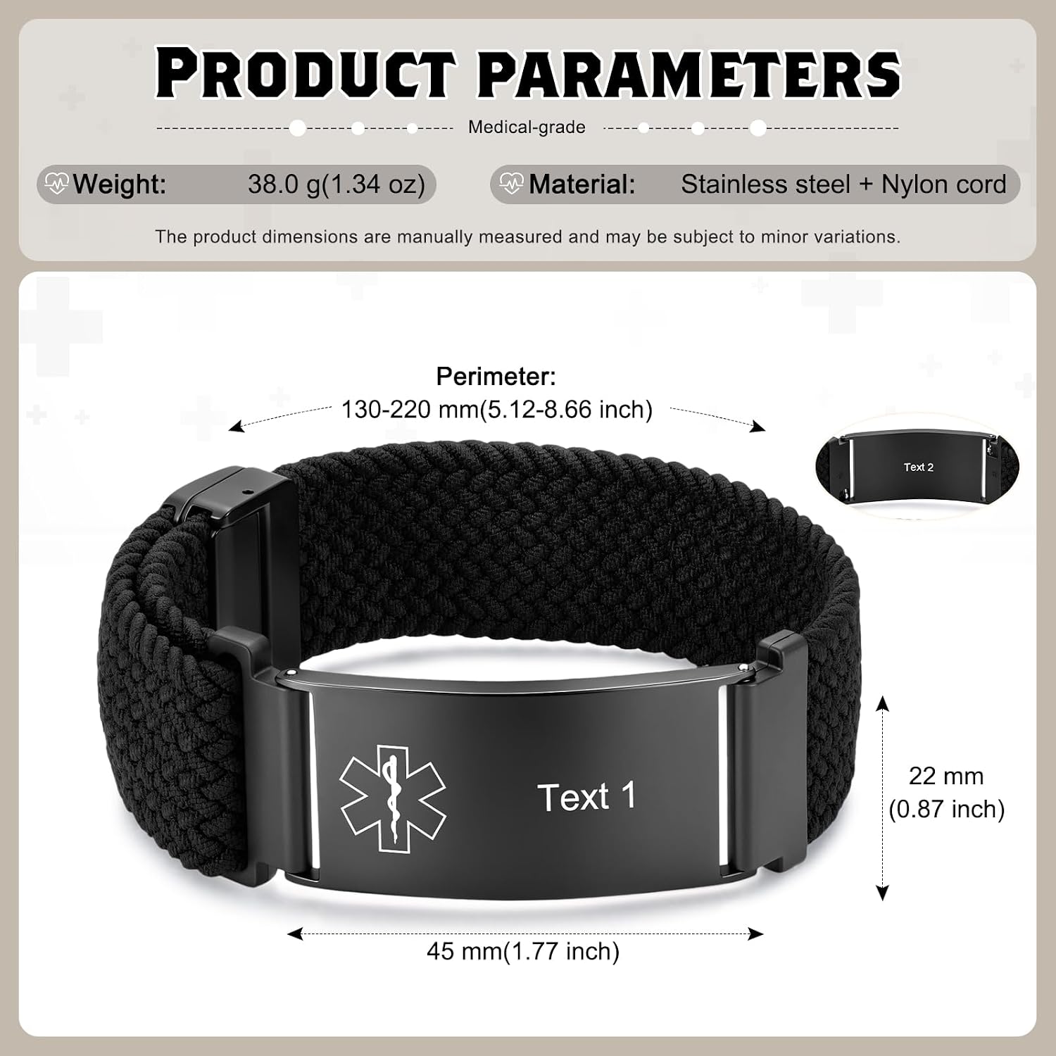 Custom Medical Alert Bracelets for Men Women, Adjustable Emergency ID Band Engraved Medical ID Bracelets for Men Stretchy Elastic Braided Wristband Stainless Steel Tag Medic Info Engraving - Image 4