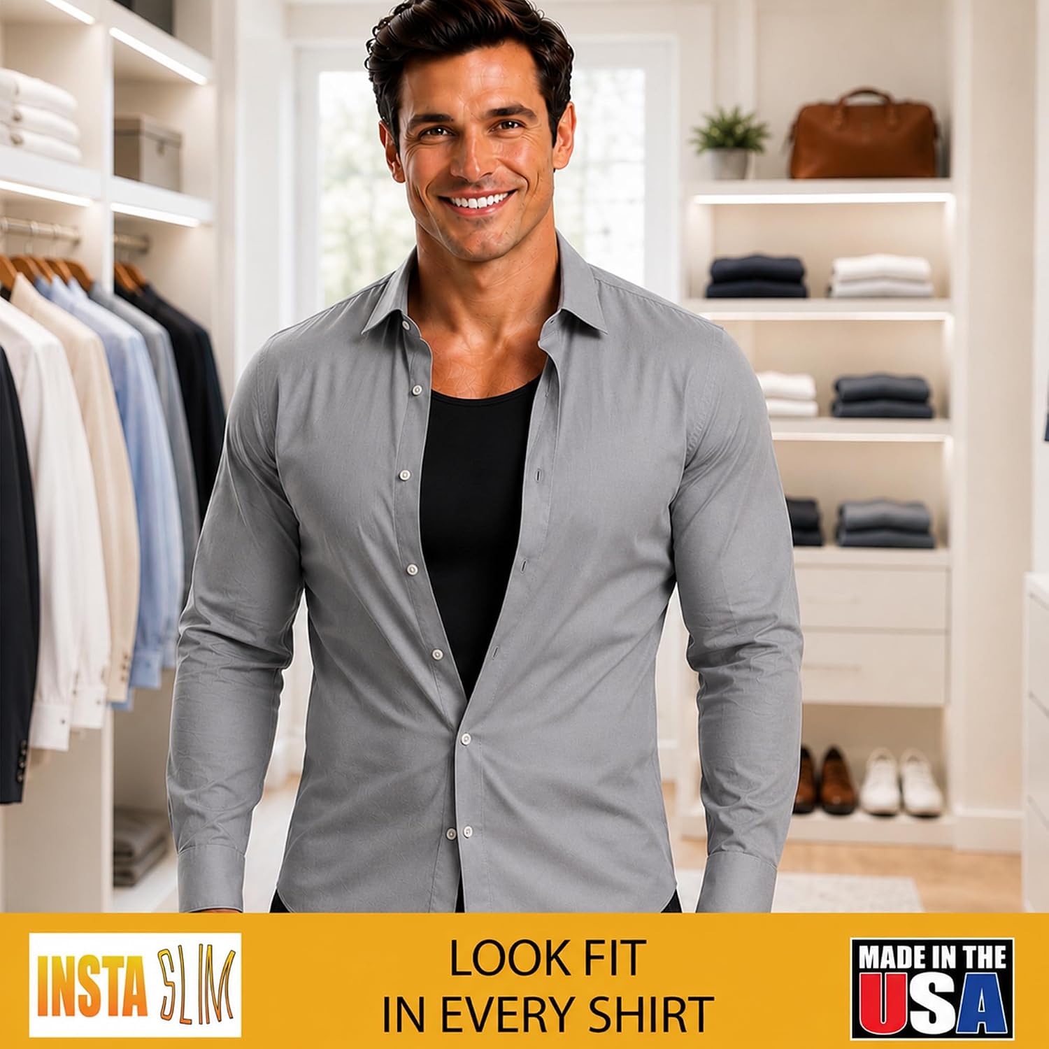 Insta Slim Made in USA Compression Tanktop Men TummyControl Slimming Bodyshaper Undershirt BackSupport BeerBelly Gynecomastia - Image 2