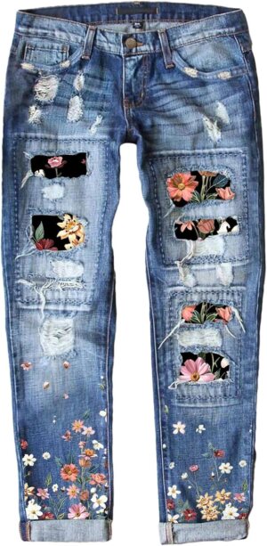 Astylish Womens Plaid Patch Ripped ...