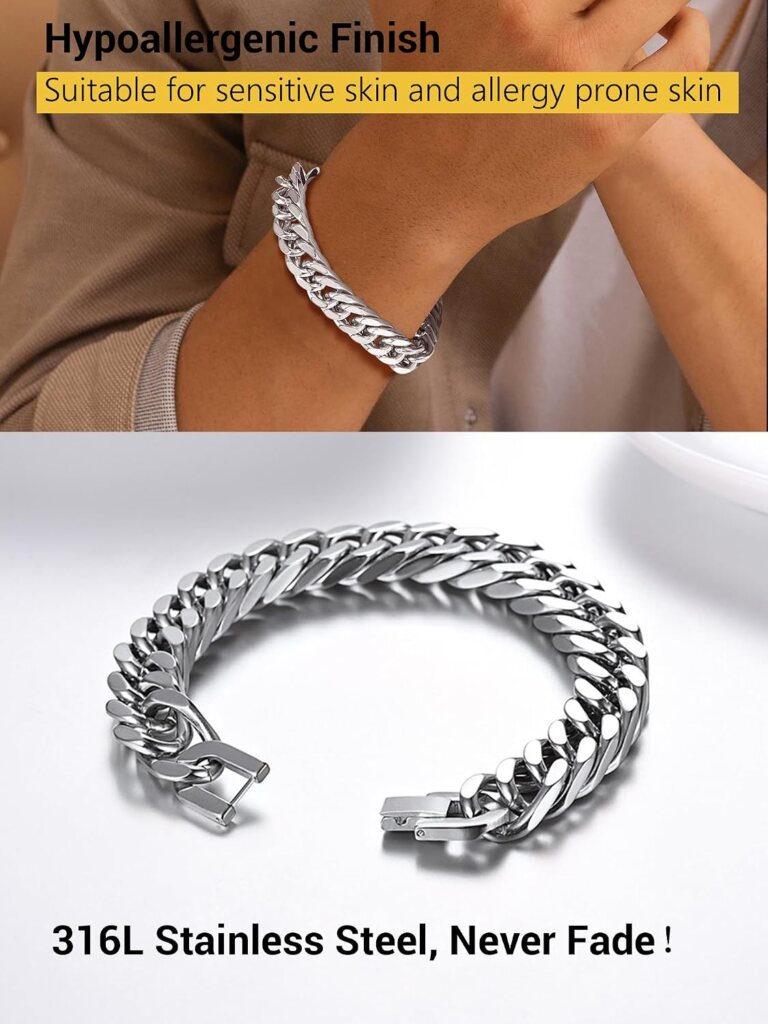 PROSTEEL Bracelets for Men, Cuban Link, Stainless Steel Chunky Jewelry