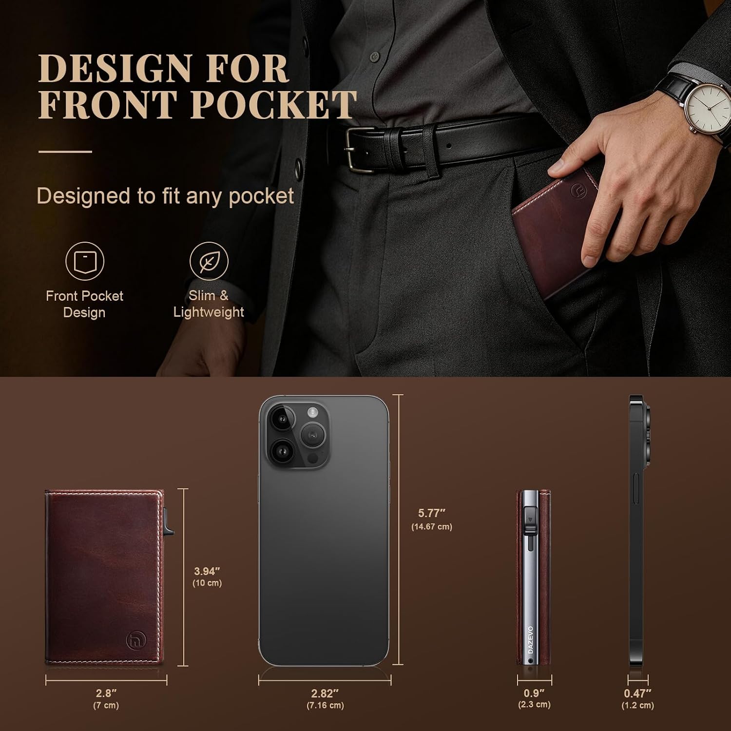 Minimalist Wallet for Men,Full Grain Leather RFID Blocking Wallet with 2 ID Windows,Trifold Pop Up Credit Card Holder Wallet 9-11 Cards Slim Genuine Leather Wallet ,Gifts for Men - Image 6