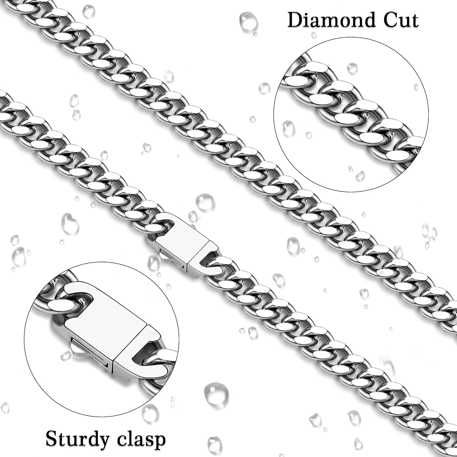 Fiusem Silver Tone/Black/14K Gold Plated Chain Necklace for Men, 5mm/6mm/7.5mm/8mm/9mm Stainless Steel Cuban Link Chain Necklace, Men's Chains 18-28 Inch Jewelry Gifts - Image 4