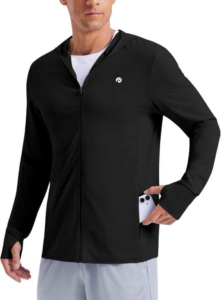 PINSPARK Mens UPF50+ Full Zip Up Hoodies Lightweight Sun Protection Jacket