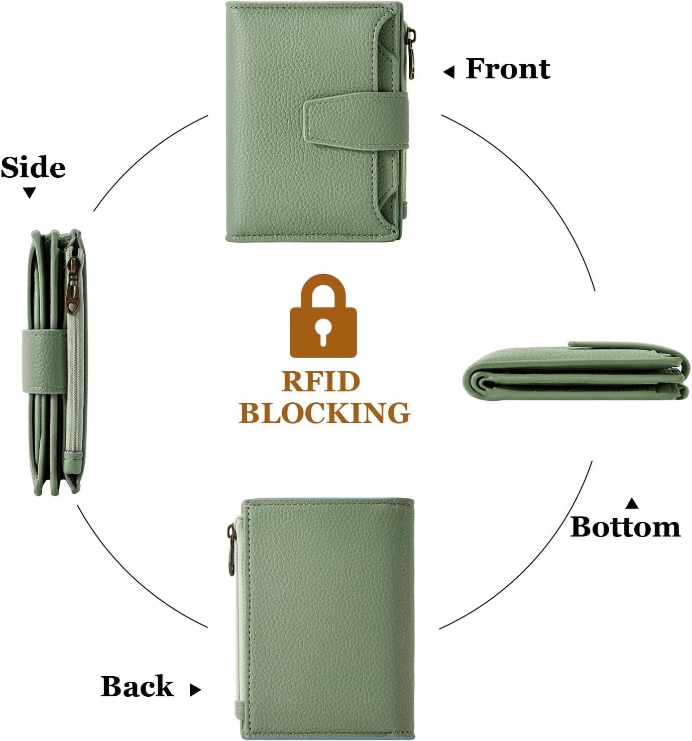 Airkit Small Wallet Women RFID Blocking Soft Leather Bifold Compact Card Holder Wallet for Women with Zipper Coin Pocket 4 ID Window - Image 4