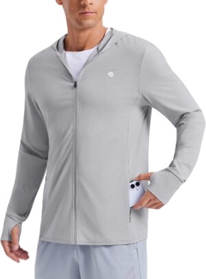 PINSPARK Mens UPF50+ Full Zip Up Ho...