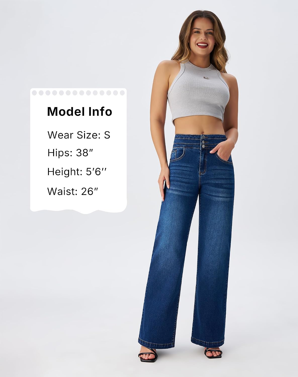 roswear Women's Wide Leg Jeans Casual High Waisted Stretch Baggy Loose Denim Pants - Image 6