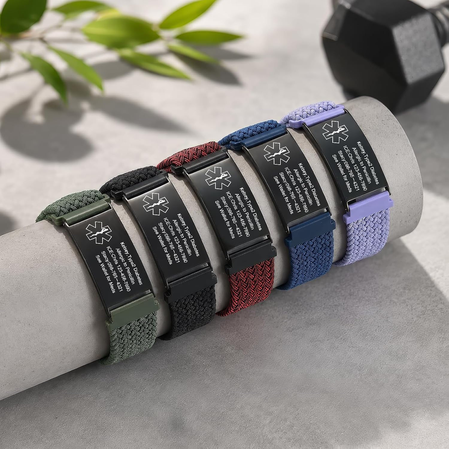 Custom Medical Alert Bracelets for Men Women, Adjustable Emergency ID Band Engraved Medical ID Bracelets for Men Stretchy Elastic Braided Wristband Stainless Steel Tag Medic Info Engraving - Image 6