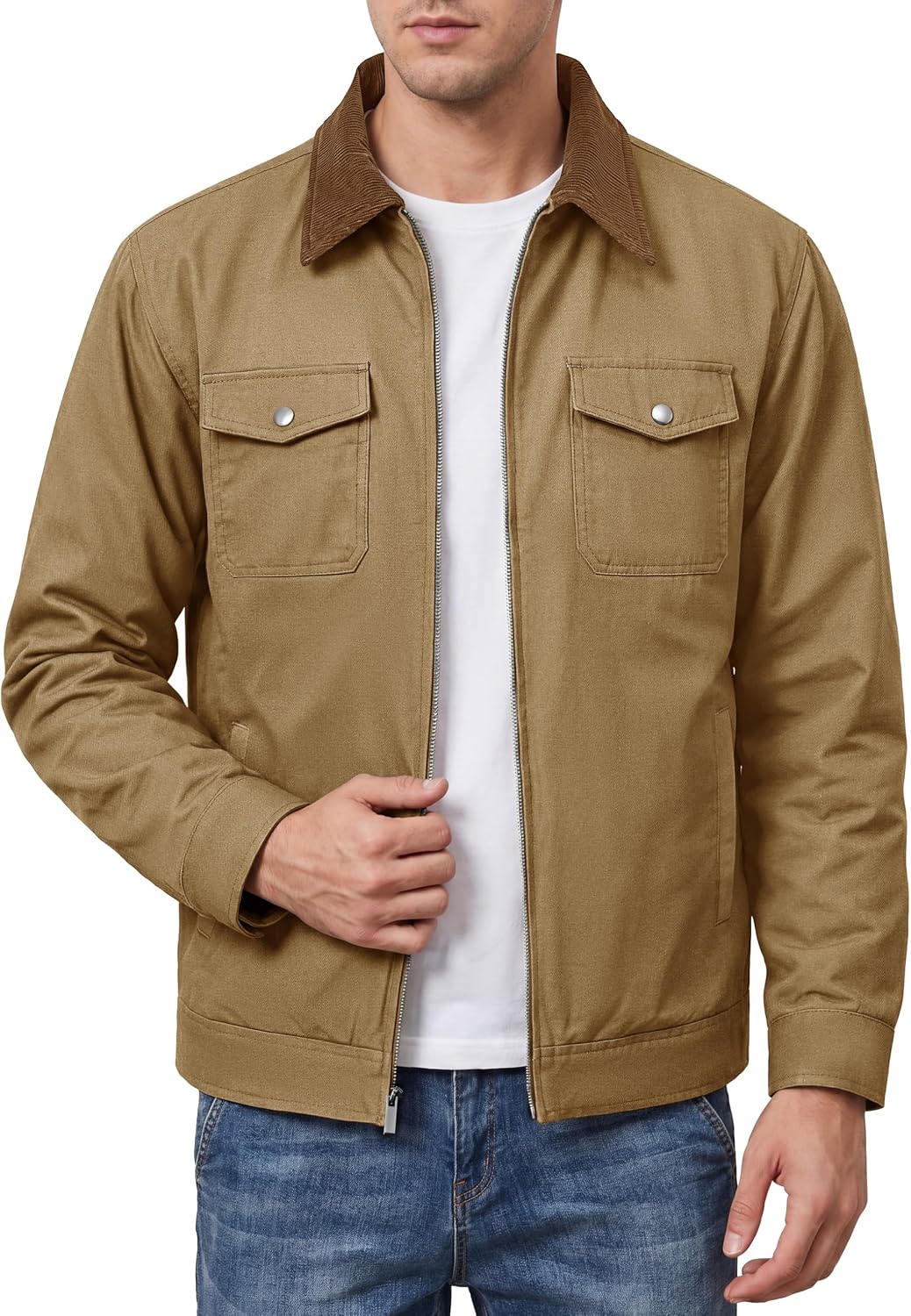 Cotrasen Men's Washed Cotton Work Jacket Quilted Lined Workwear Jackets - Image 7