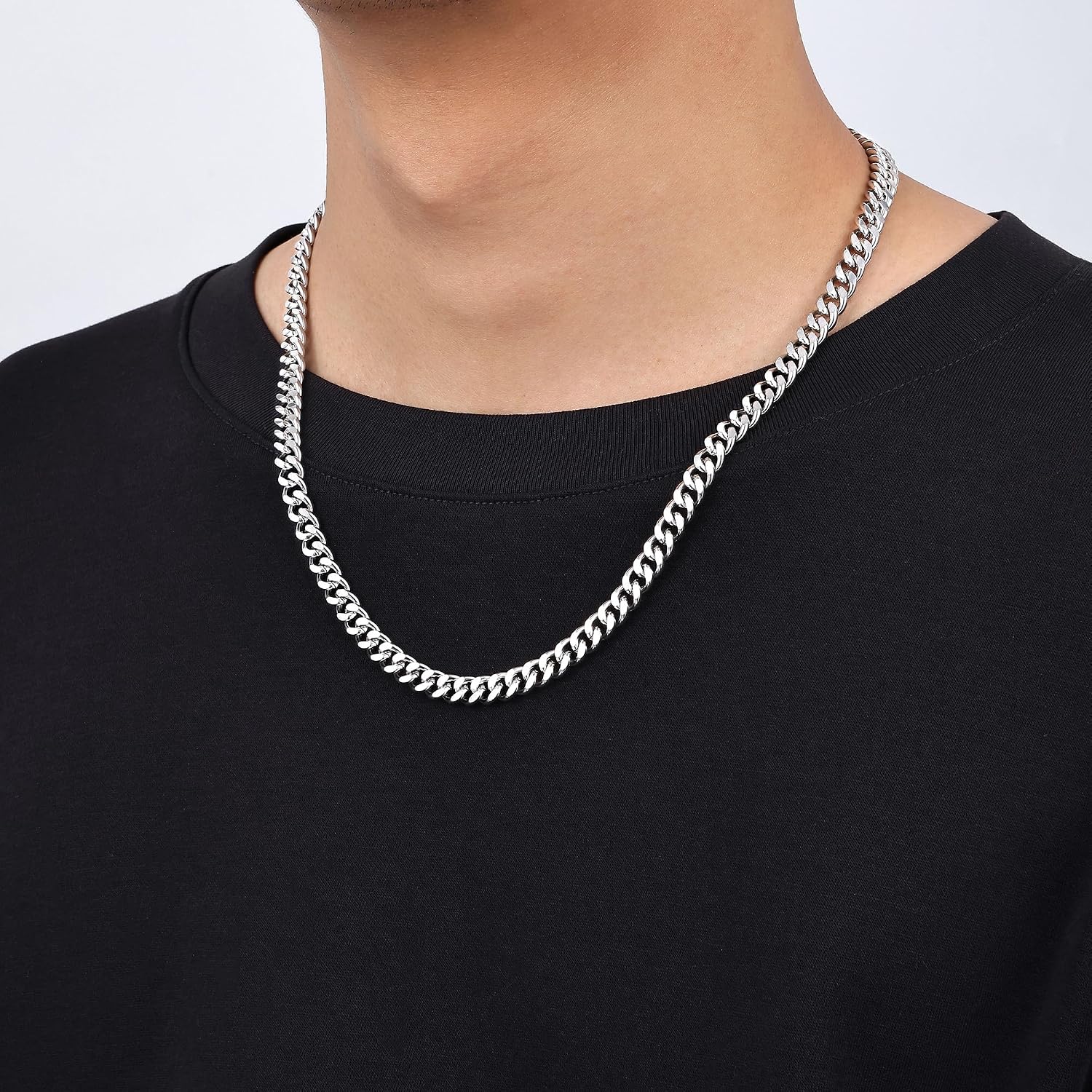 Fiusem Silver Tone/Black/14K Gold Plated Chain Necklace for Men, 5mm/6mm/7.5mm/8mm/9mm Stainless Steel Cuban Link Chain Necklace, Men's Chains 18-28 Inch Jewelry Gifts - Image 7