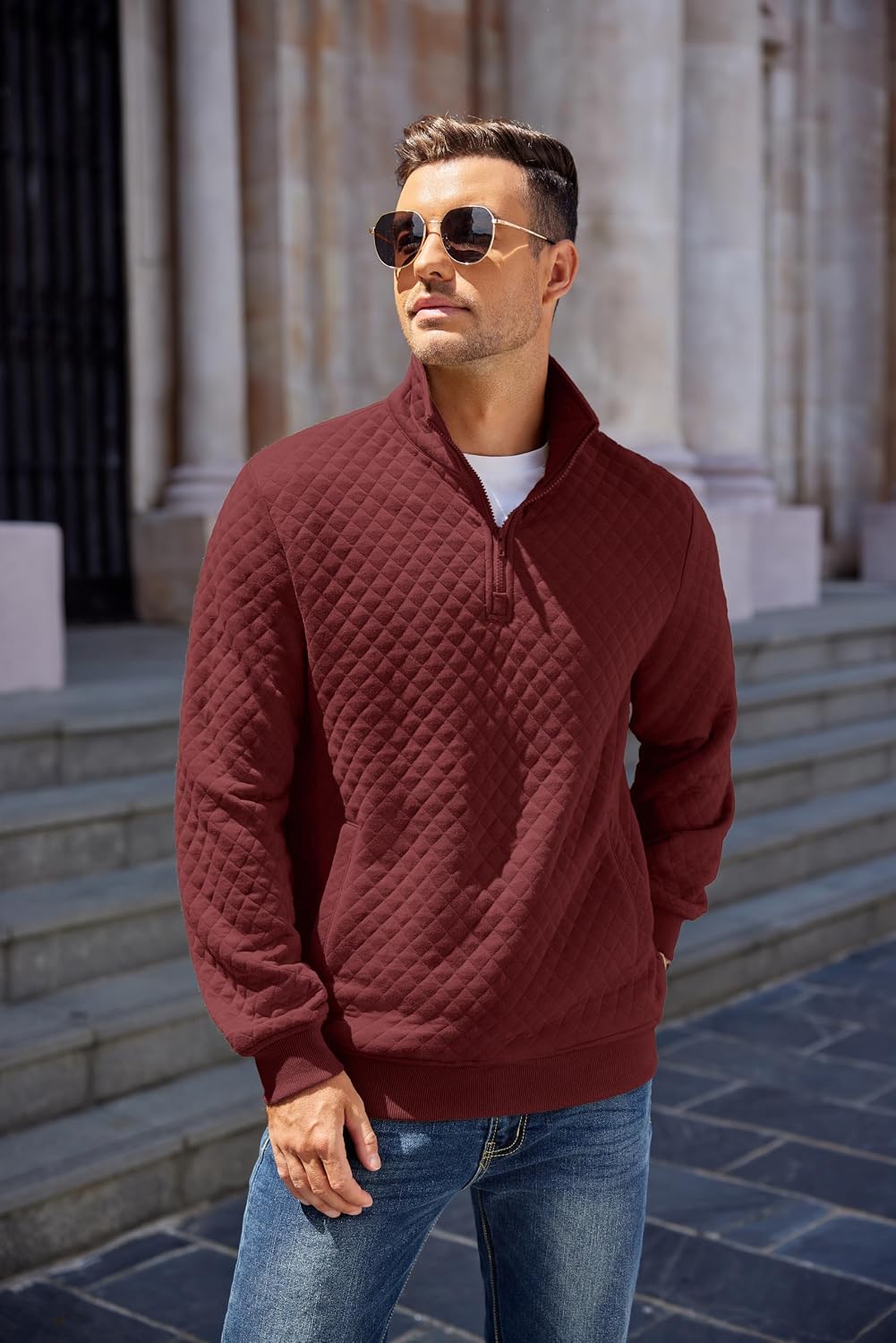 COOFANDY Mens Quarter Zip Pullover Sweatshirt Casual Mock Neck Sweater 2026 - Image 2