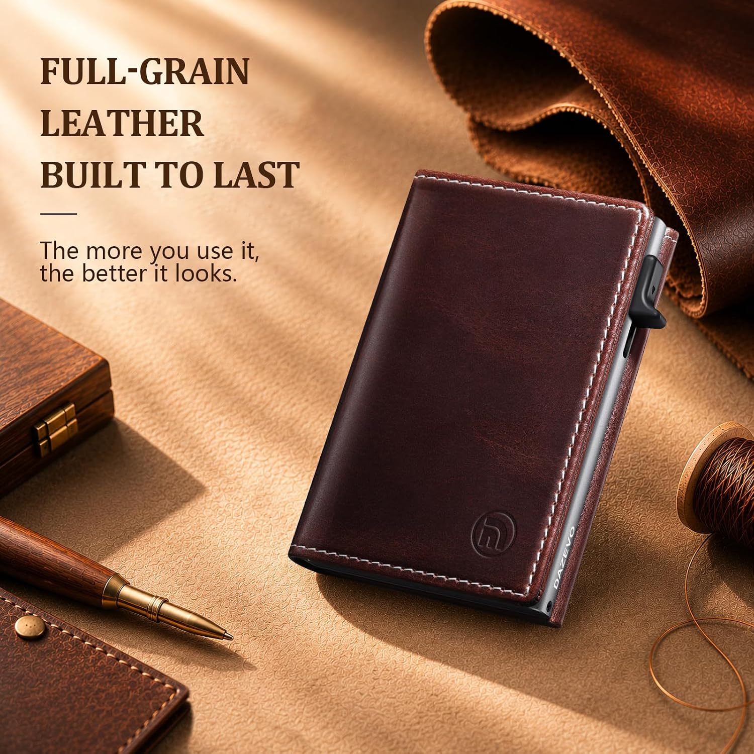 Minimalist Wallet for Men,Full Grain Leather RFID Blocking Wallet with 2 ID Windows,Trifold Pop Up Credit Card Holder Wallet 9-11 Cards Slim Genuine Leather Wallet ,Gifts for Men - Image 2