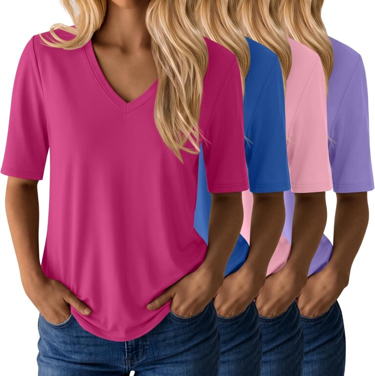 4 Pack Women's V Neck Half Sleeve Shirts
