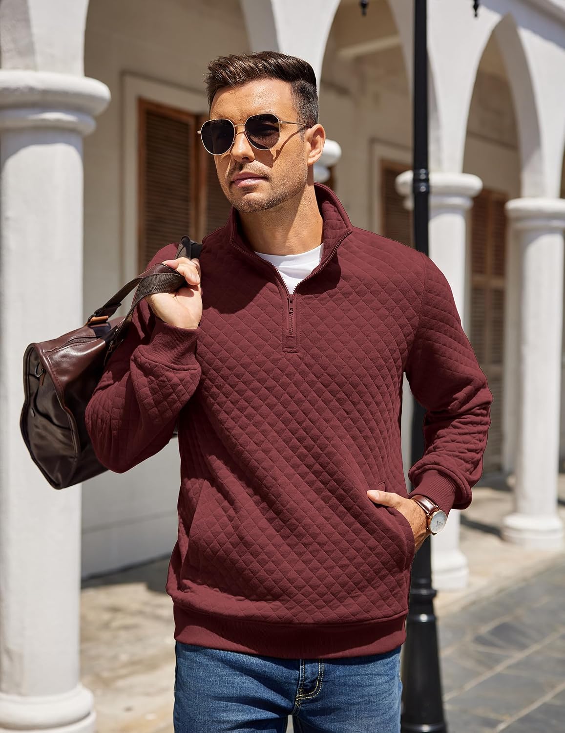 COOFANDY Mens Quarter Zip Pullover Sweatshirt Casual Mock Neck Sweater 2026 - Image 3