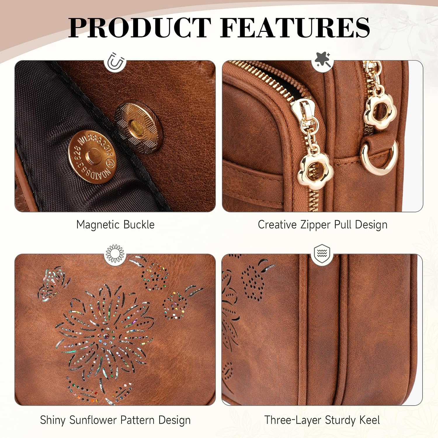 Small Crossbody Bags for Women, RFID Phone Purse with Card Slots, Triple Compartments Lightweight Shoulder Bag - Image 4