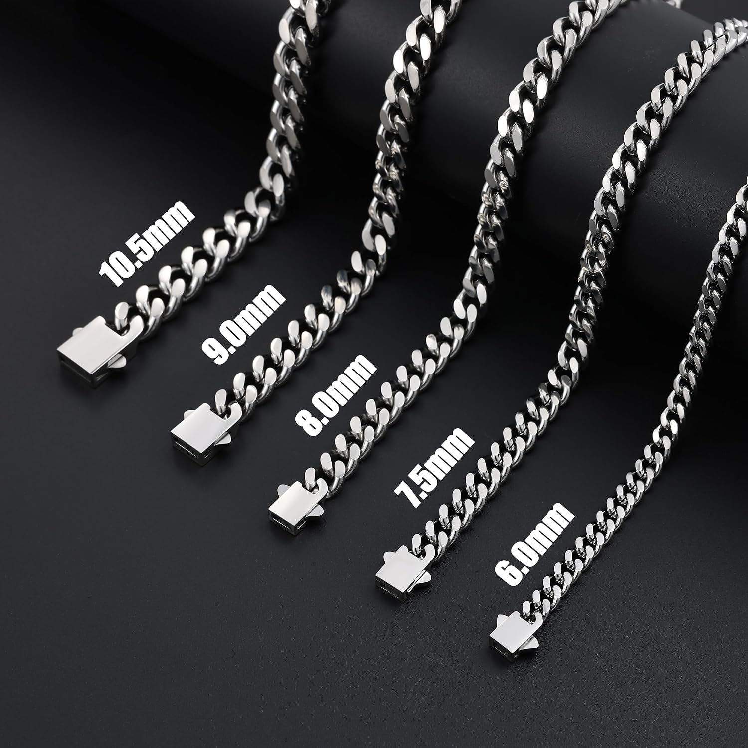 Fiusem Silver Tone/Black/14K Gold Plated Chain Necklace for Men, 5mm/6mm/7.5mm/8mm/9mm Stainless Steel Cuban Link Chain Necklace, Men's Chains 18-28 Inch Jewelry Gifts - Image 3