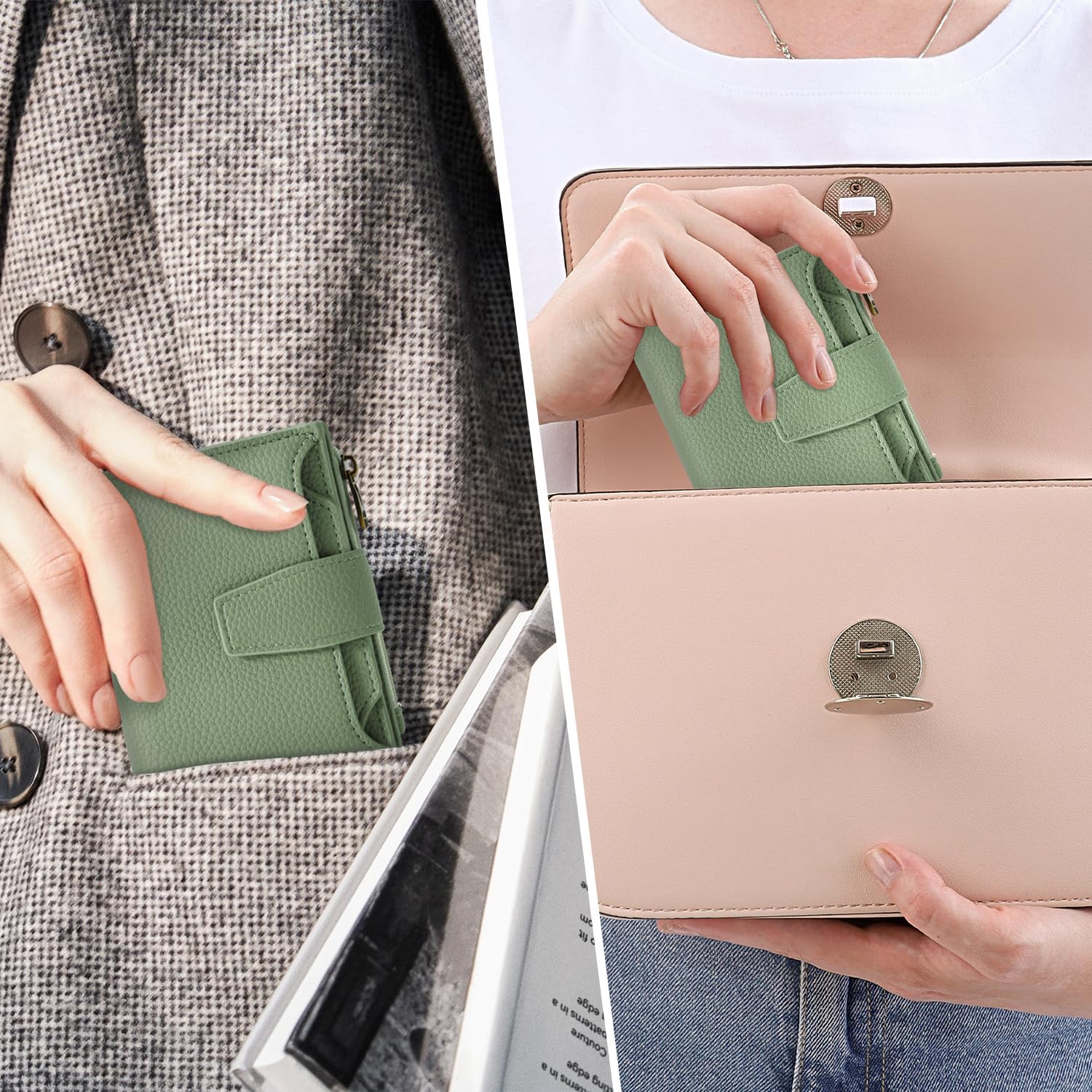Airkit Small Wallet Women RFID Blocking Soft Leather Bifold Compact Card Holder Wallet for Women with Zipper Coin Pocket 4 ID Window - Image 8