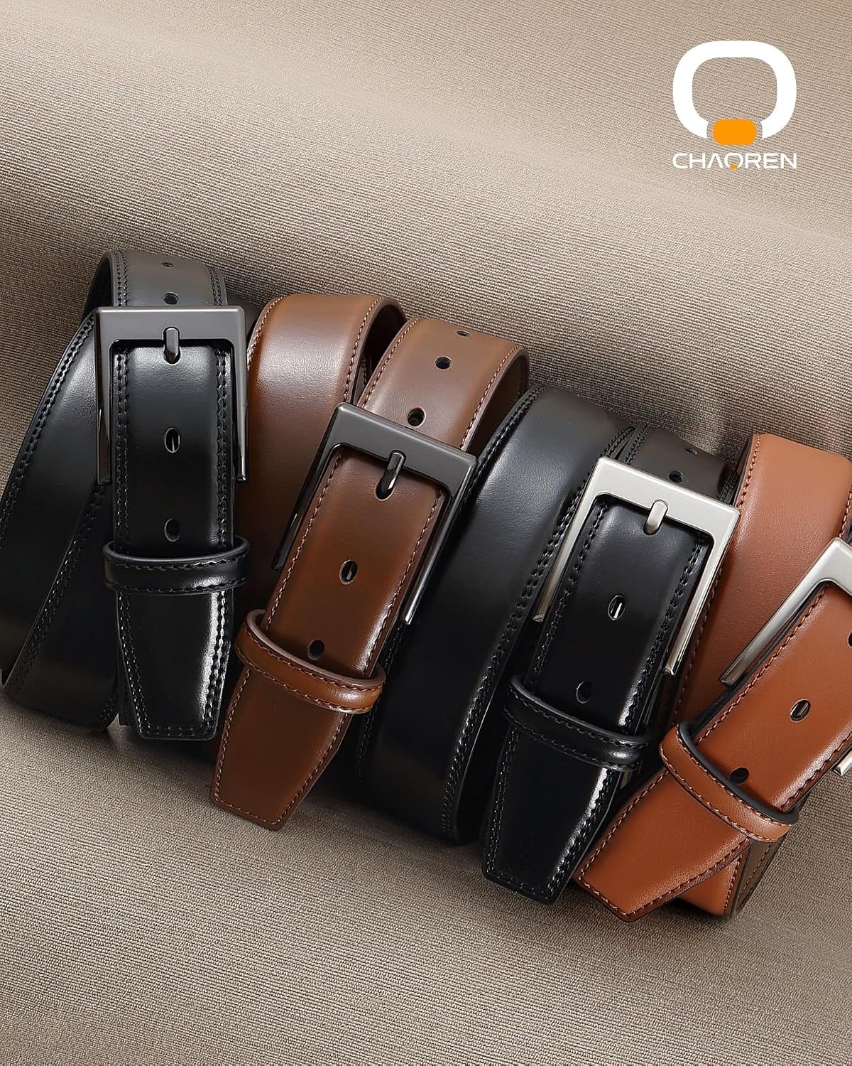 CHAOREN Men's Leather Belt 2 Pack - 1 3/8" Dress Belt for Business & Casual - Image 7