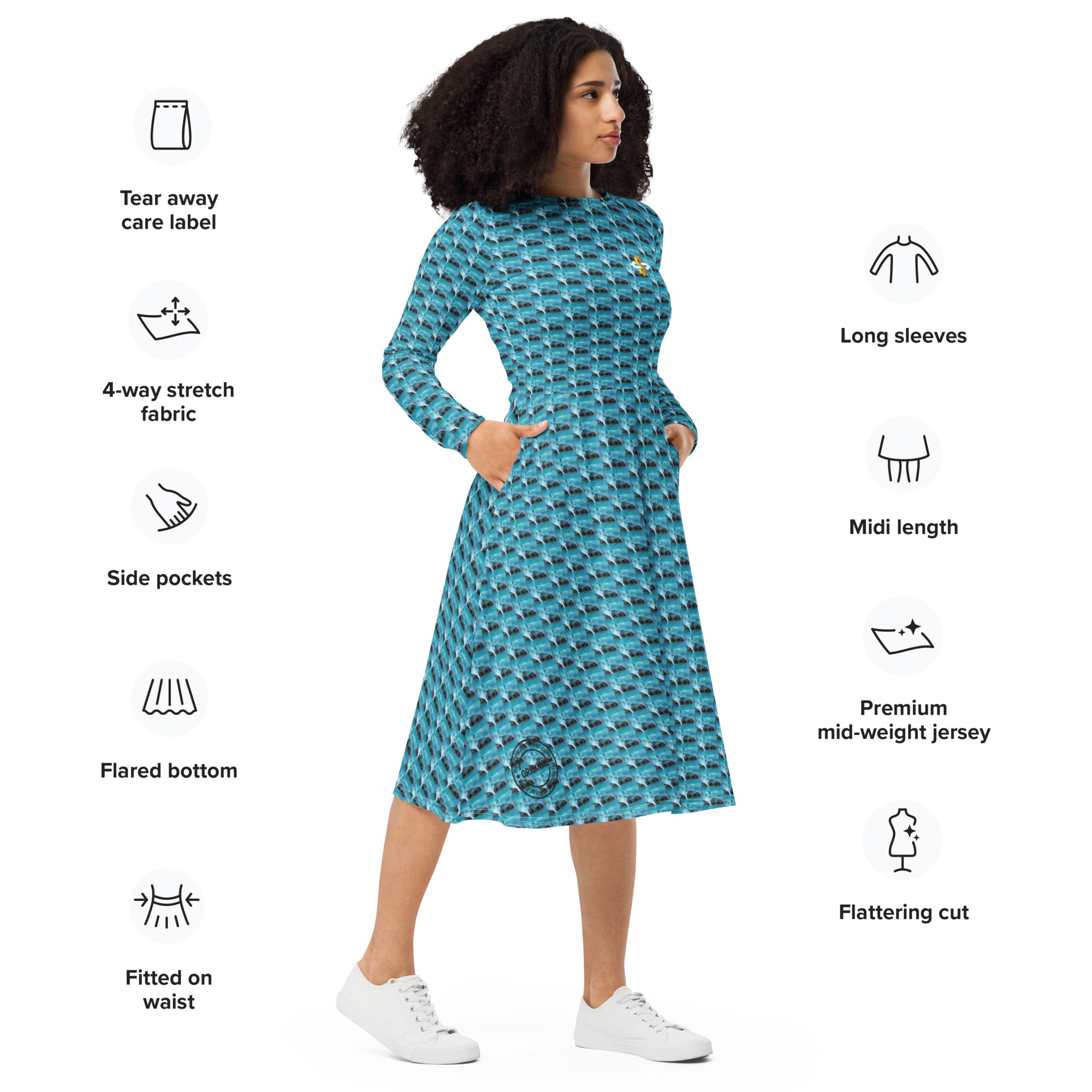 Solid hydrating money dream long sleeve midi dress